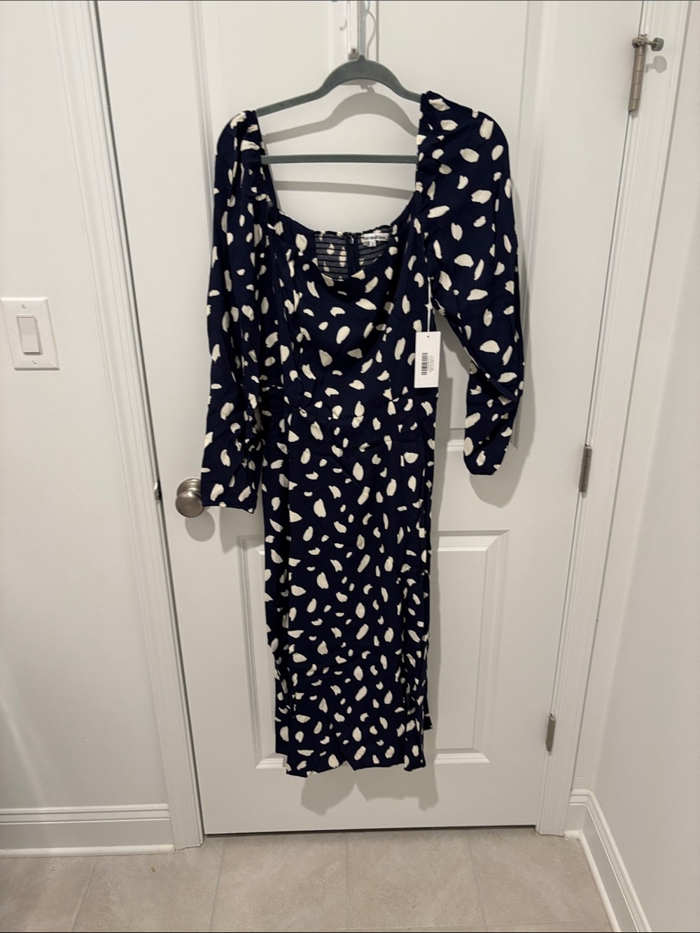 Reformation Navy and White Printed Midi Dress